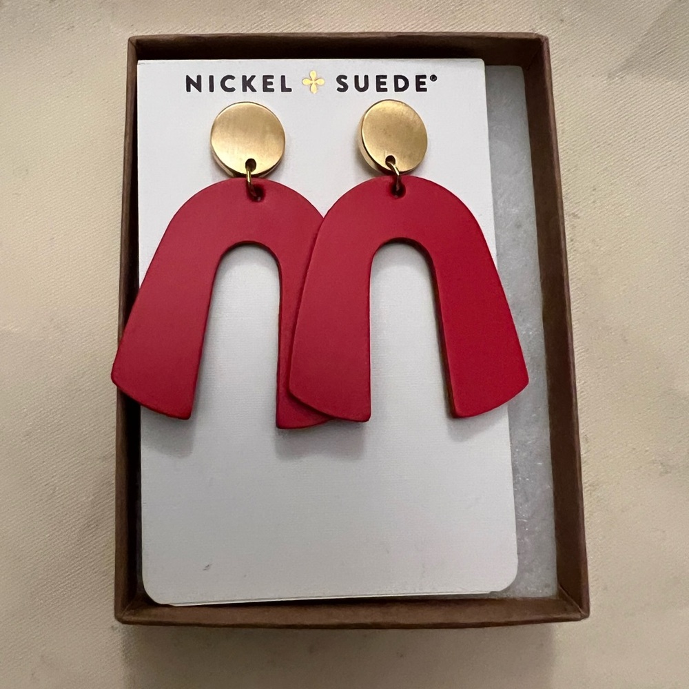 Nickel + Suede Red and Gold Earrings